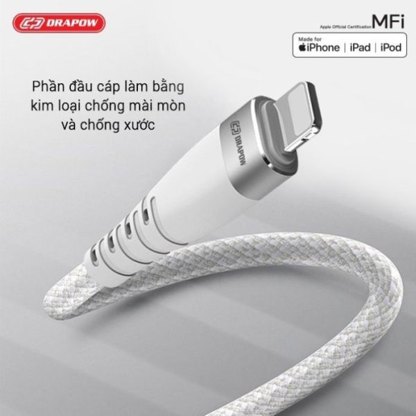 Dây cáp sạc nhanh 2M iPhone C to L chuẩn MFI hãng DRAPOW CF22 Dây cáp sạc nhanh 2M iPhone C to L chuẩn MFI hãng DRAPOW CF22