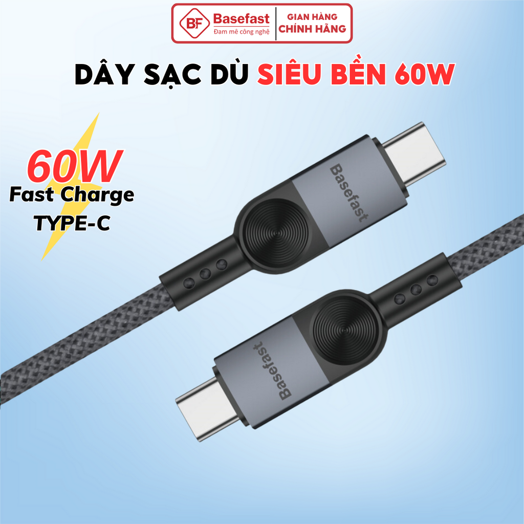 Dây sạc nhanh Type C 60W basefast cáp sạc bọc dù chống gãy cho android samsung xiaomi máy tính bảng
