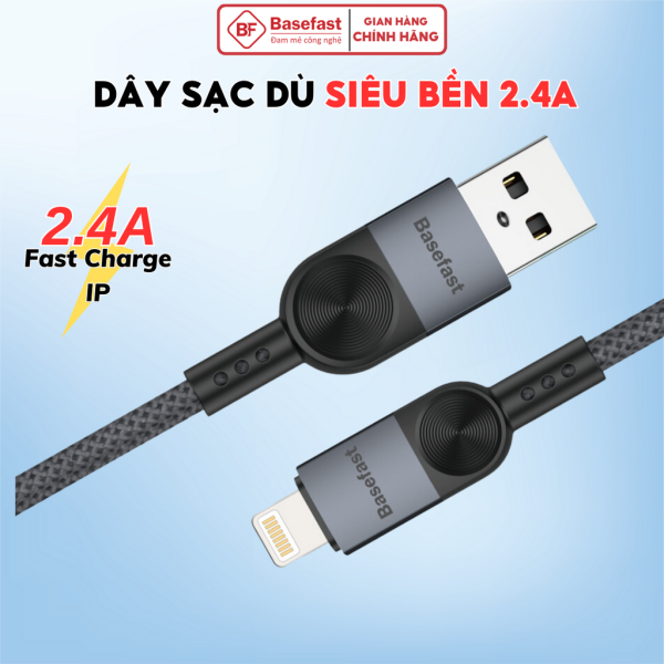 Dây sạc nhanh Basefast cáp sạc dù đầu bọc kim loại siêu bền dùng cho 8 plus xs max 11 12 13 pro ...