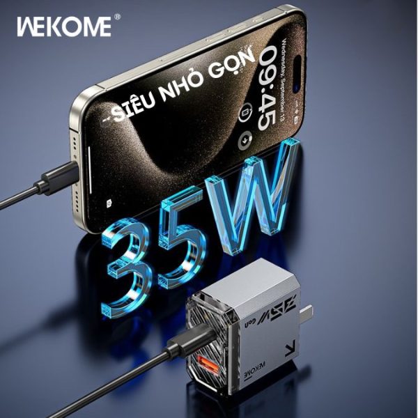 Củ sạc nhanh 35W hãng WEKOME WP-U23 2 cổng sạc hỗ trợ sạc nhanh PPS, PD, GaN