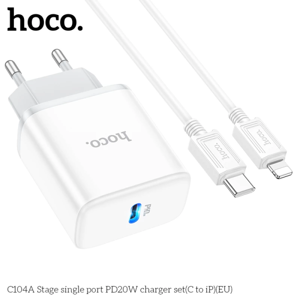 BỘ SẠC NHANH 20W HOCO C104A (C-L) PD KÈM CÁP TYPE C RA IPHONE LIGHTNING CHO IPHONE 11 12 13 PRO MAX BỘ SẠC NHANH 20W HOCO C104A (C-L) PD KÈM CÁP TYPE C RA IPHONE LIGHTNING CHO IPHONE 11 12 13 PRO MAX
