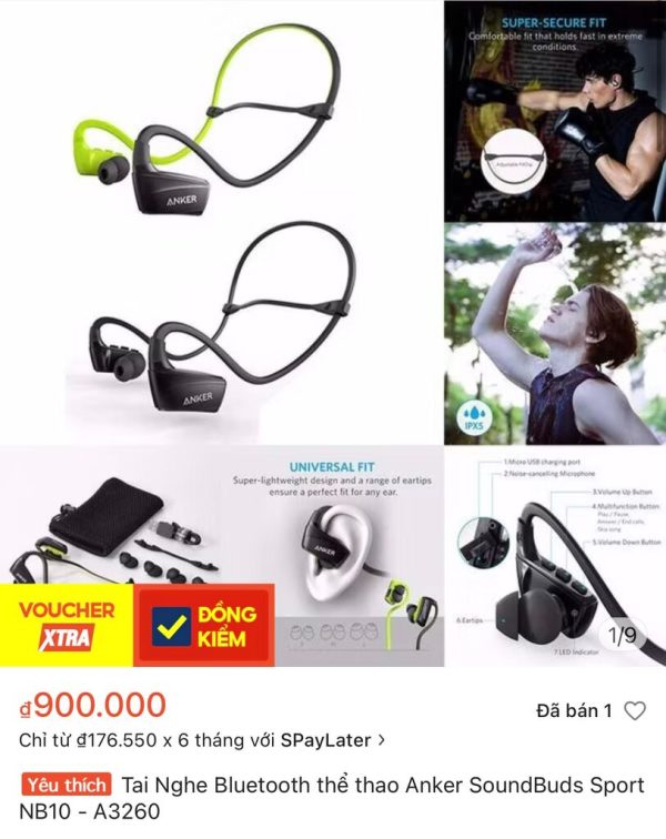 Tai nghe Anker SoundBuds Sport NB10 - Chỉ có màu xanh đen