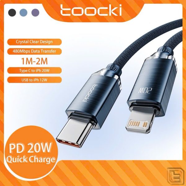 ￼Cáp sạc nhanh Toocki PD 20W Cáp dữ liệu loại C đến L 2.4A USB sang L Dây pha lê Thiết kế rõ ràng Cá
