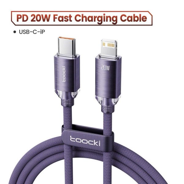 ￼Cáp sạc nhanh Toocki PD 20W Cáp dữ liệu loại C đến L 2.4A USB sang L Dây pha lê Thiết kế rõ ràng Cá