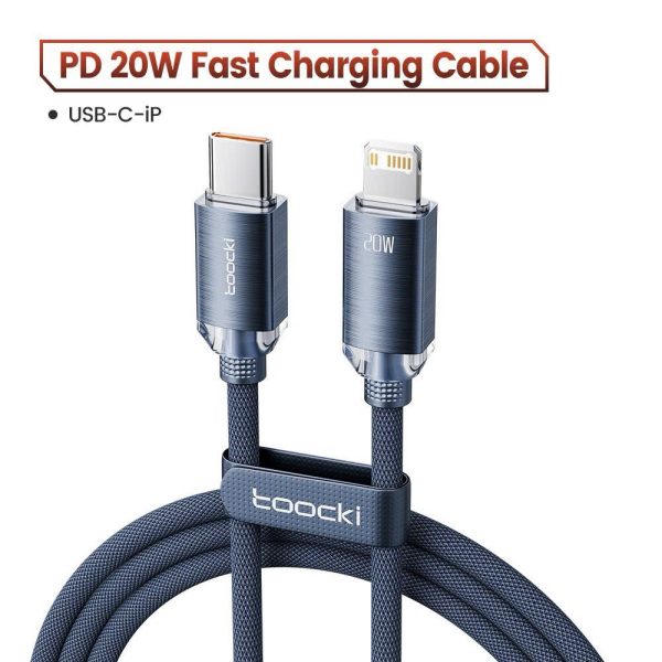 ￼Cáp sạc nhanh Toocki PD 20W Cáp dữ liệu loại C đến L 2.4A USB sang L Dây pha lê Thiết kế rõ ràng Cá