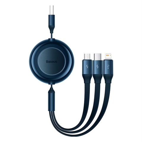 (10 tặng 1) Cáp sạc dây rút 3 đầu Baseus Bright Mirror 3 in 1 Type C Micro USB Lightning 3.5A 1.2m