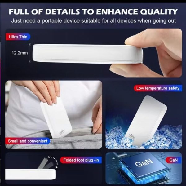 Củ sạc GaN 65W siêu mỏng, nhẹ chân gập tiện lợi, hỗ trợ nhiều công nghệ sạc