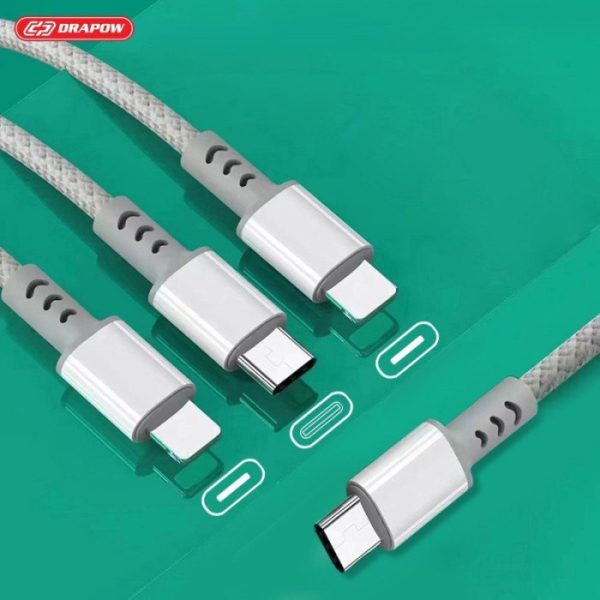 Cáp sạc nhanh cổng C 3 đầu DRAPOW CX02 ( Type-C to L+ L + C ) công suất 12w không sạc được IPhone 15