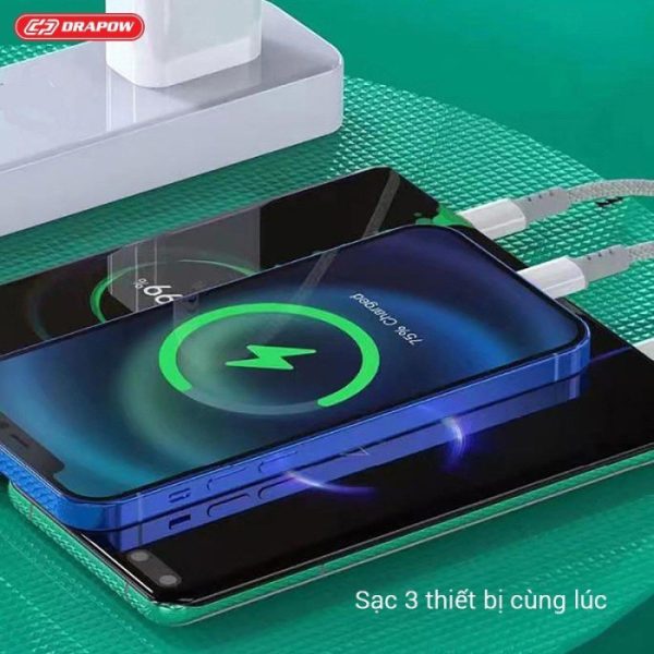 Cáp sạc nhanh cổng C 3 đầu DRAPOW CX02 ( Type-C to L+ L + C ) công suất 12w không sạc được IPhone 15