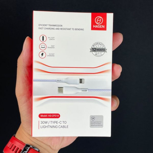 Cáp sạc nhanh HASEN HS-CPD18 (Type C-L 30w) dây dù trắng, 1m Cáp sạc nhanh HASEN HS-CPD18 (Type C-L 30w) dây dù trắng, 1m