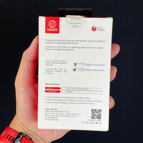Cáp sạc nhanh HASEN HS-CPD18 (Type C-L 30w) dây dù trắng, 1m Cáp sạc nhanh HASEN HS-CPD18 (Type C-L 30w) dây dù trắng, 1m