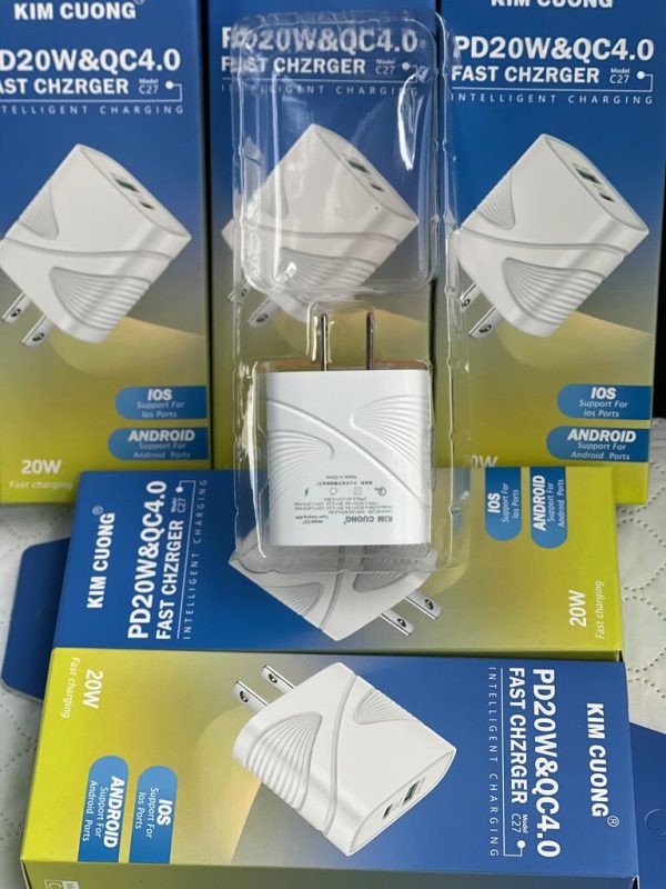 Sạc nhanh 2 cổng ( Qc4.0+ PD20w) Kim Cương Chính Hãng.