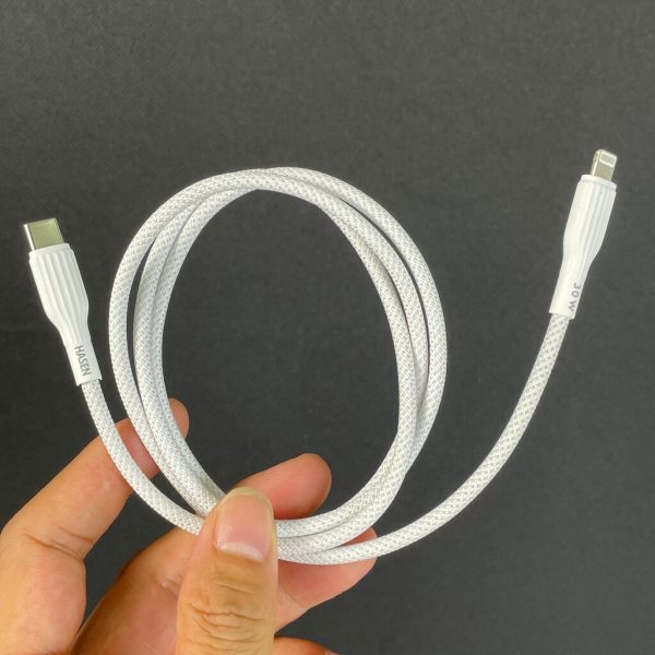 Cáp sạc nhanh HASEN HS-CPD18 (Type C-L 30w) dây dù trắng, 1m