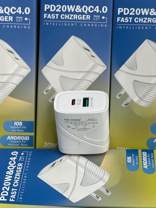 Sạc nhanh 2 cổng ( Qc4.0+ PD20w) Kim Cương Chính Hãng.