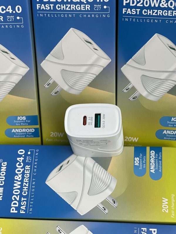 Sạc nhanh 2 cổng ( Qc4.0+ PD20w) Kim Cương Chính Hãng.