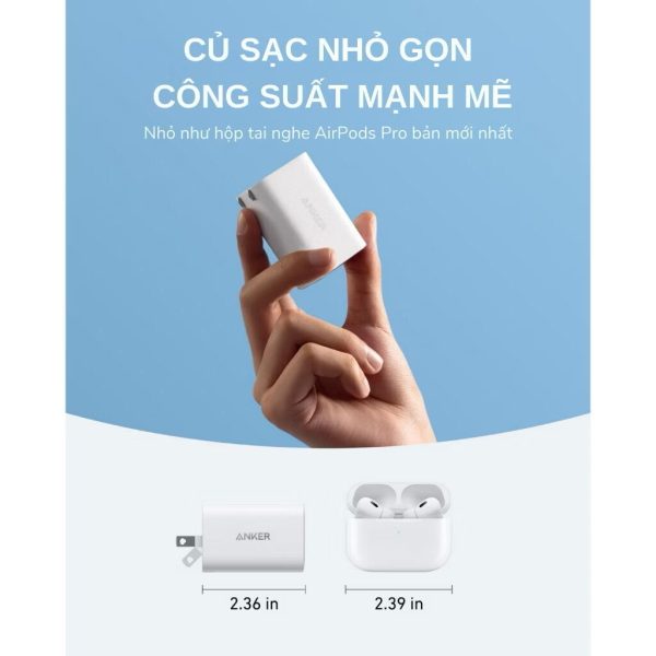 Củ sạc nhanh Nano 100W ANKER A2679 - 2 chân dẹt gập - màu trắng (ko hộp, ko kèm cáp)