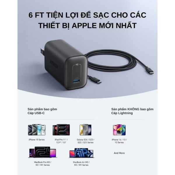 Củ sạc nhanh Nano 100W ANKER A2679 - 2 chân dẹt gập - màu trắng (ko hộp, ko kèm cáp)