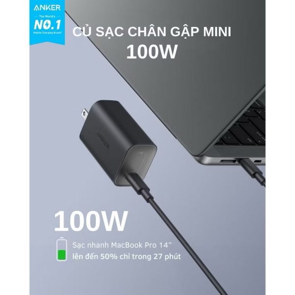 Củ sạc nhanh Nano 100W ANKER A2679 - 2 chân dẹt gập - màu trắng (ko hộp, ko kèm cáp)
