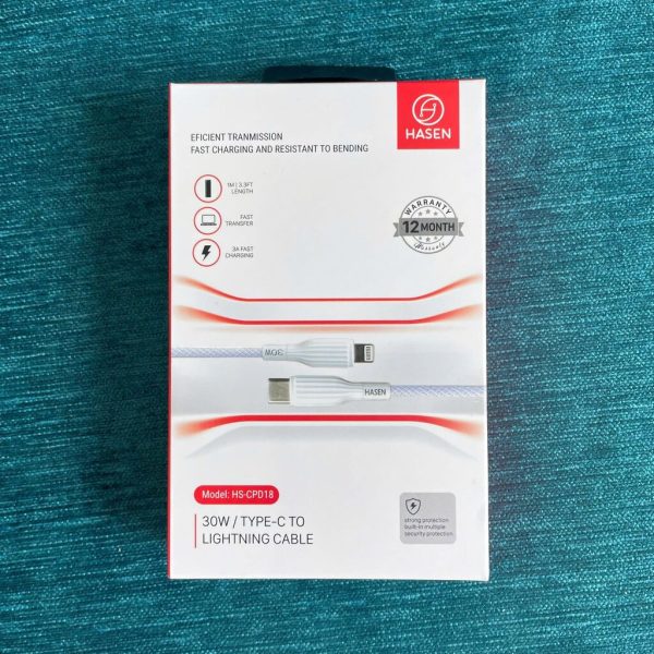 Cáp sạc nhanh HASEN HS-CPD18 (Type C-L 30w) dây dù trắng, 1m Cáp sạc nhanh HASEN HS-CPD18 (Type C-L 30w) dây dù trắng, 1m