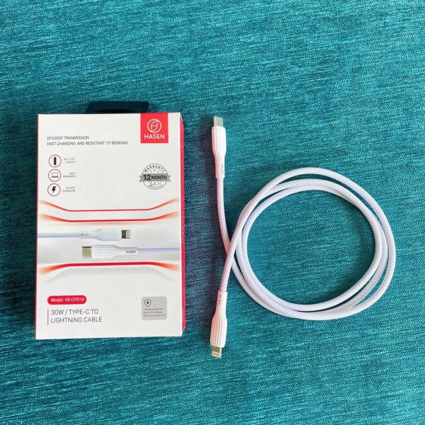 Cáp sạc nhanh HASEN HS-CPD18 (Type C-L 30w) dây dù trắng, 1m Cáp sạc nhanh HASEN HS-CPD18 (Type C-L 30w) dây dù trắng, 1m