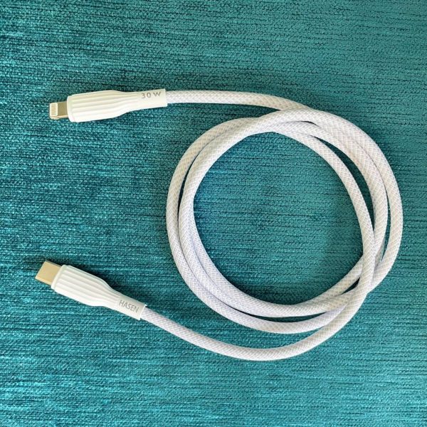 Cáp sạc nhanh HASEN HS-CPD18 (Type C-L 30w) dây dù trắng, 1m Cáp sạc nhanh HASEN HS-CPD18 (Type C-L 30w) dây dù trắng, 1m