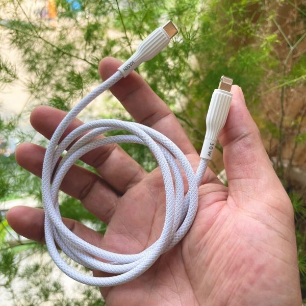 Cáp sạc nhanh HASEN HS-CPD18 (Type C-L 30w) dây dù trắng, 1m Cáp sạc nhanh HASEN HS-CPD18 (Type C-L 30w) dây dù trắng, 1m