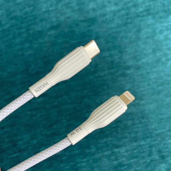 Cáp sạc nhanh HASEN HS-CPD18 (Type C-L 30w) dây dù trắng, 1m Cáp sạc nhanh HASEN HS-CPD18 (Type C-L 30w) dây dù trắng, 1m