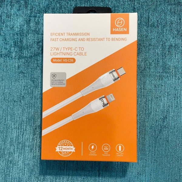 Cáp sạc nhanh chính hãng PD27W HASEN HS-C36 (C to Lightning) dây silicone chống rối siêu bền, dài 1m