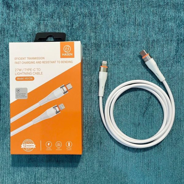 Cáp sạc nhanh chính hãng PD27W HASEN HS-C36 (C to Lightning) dây silicone chống rối siêu bền, dài 1m