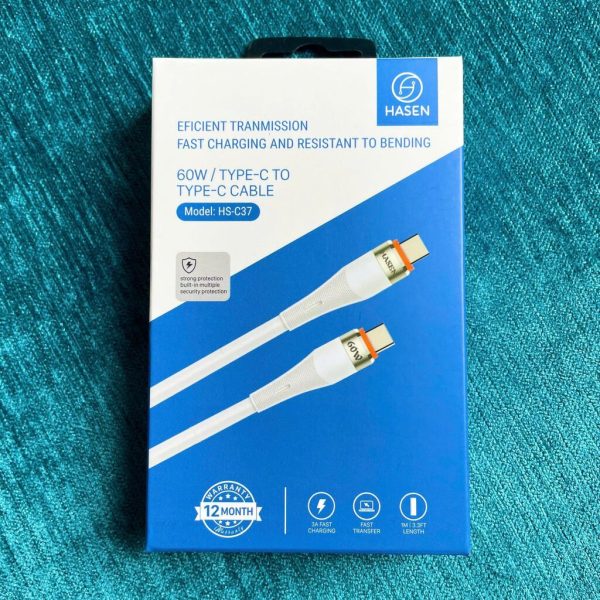 Cáp sạc nhanh HASEN HS-C37 (Type C-C 60w) dây Silicone chống rối, dài 1M
