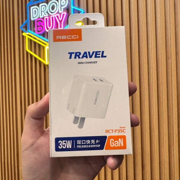 Củ sạc nhanh 35W hãng Recci 2 cổng C , chân gập RCT-P35C