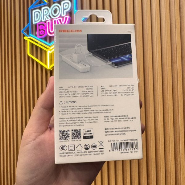 Củ sạc nhanh 35W hãng Recci 2 cổng C , chân gập RCT-P35C