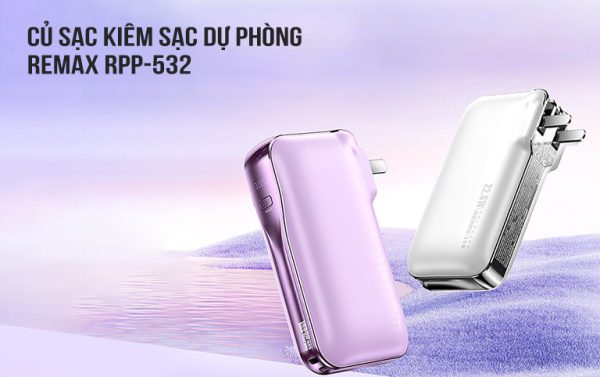 Củ sạc kiêm Pin dự phòng Remax RPP-532 dung lượng 10.000mAh sạc nhanh 22.5W PD Củ sạc kiêm Pin dự phòng Remax RPP-532 dung lượng 10.000mAh sạc nhanh 22.5W PD