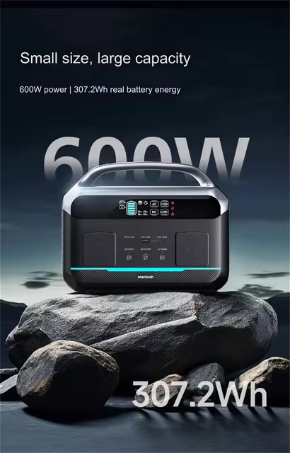 Trạm sạc Mentech MT600 600W, 2 cổng C 100w & 60w, cổng điện 220V, có đèn chiếu sáng