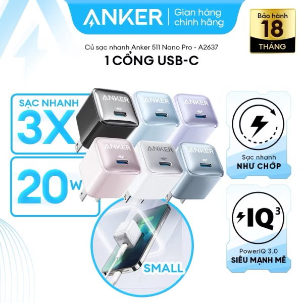 Củ Sạc Nhanh ANKER 511 A2637 Nano Pro 20W - hàng Refurbished chính hãng