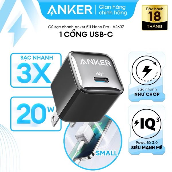 Củ Sạc Nhanh ANKER 511 A2637 Nano Pro 20W - hàng Refurbished chính hãng