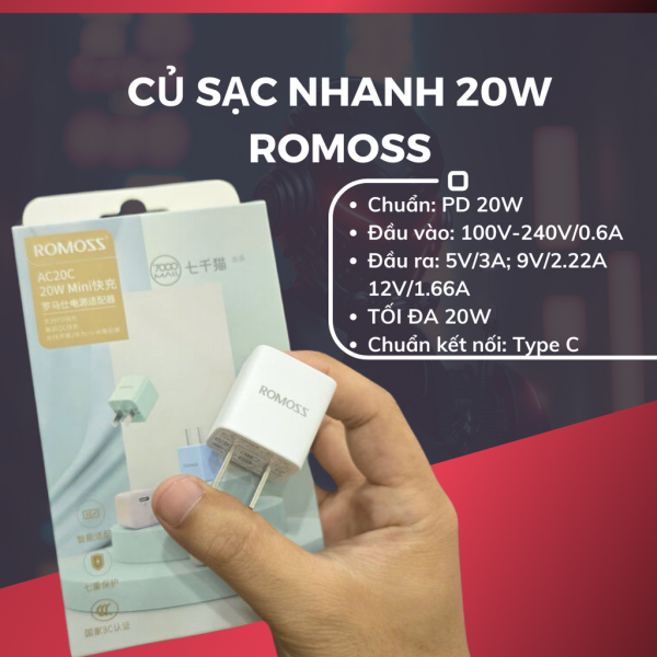 Củ sạc nhanh PD 20w chính hãng ROMOSS - Công nghệ GaN