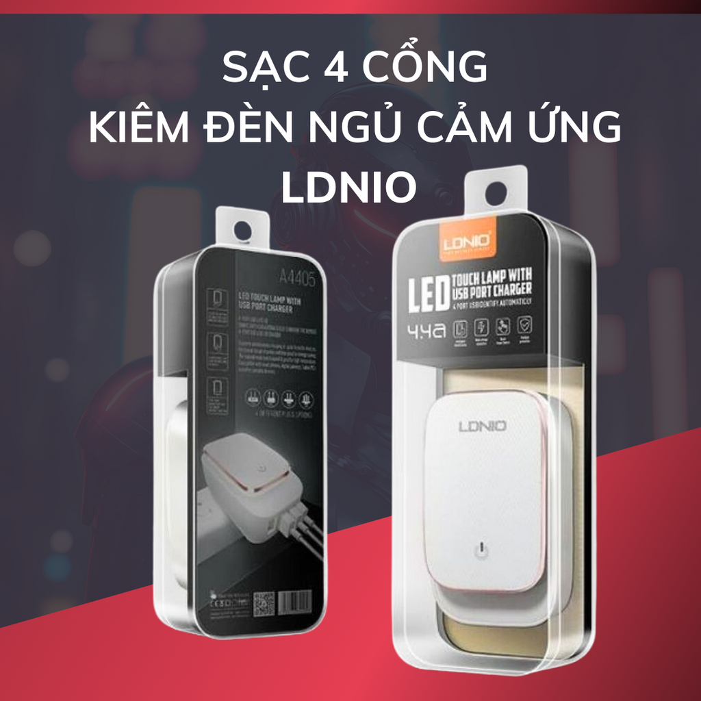 [Thanh Lý] Sạc 4 cổng kiêm đèn ngủ cảm ứng hãng LDNIO A4405 (Hàng trưng bày - Vỏ cũ)