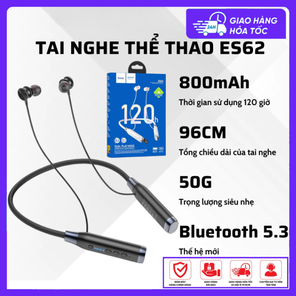 Tai Nghe Thể Thao Đeo Cổ Hoco ES62 - Tai Nghe Bluetooth 5.3 Hỗ Trợ Mic, 120 Giờ Sử Dụng
