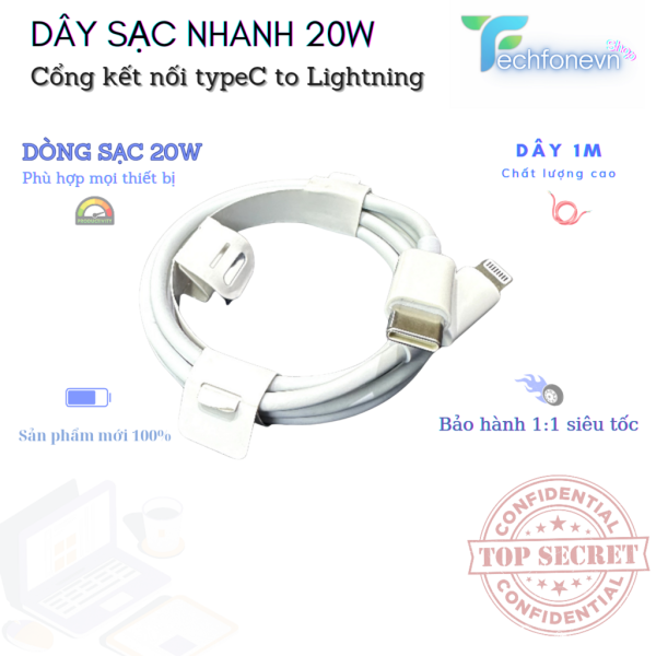 Cáp sạc nhanh 20w cao cấp chân C-L & C-C dây dù