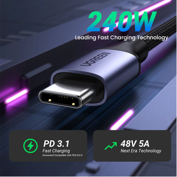 Cáp sạc nhanh và truyền dữ liệu Type C 240W Ugreen US535