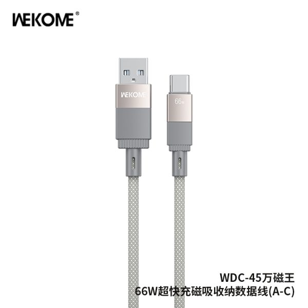 Cáp Sạc WEKOME WDC-45 USB-A to Type-C 66W – Dây Dù Nam Châm Tự Cuộn, Bền Bỉ & Tốc Độ Cao