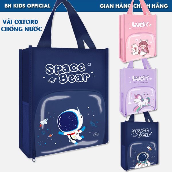Túi học thêm, túi học phụ đạo BH Kids nhiều ngăn, Mica trong suốt cho bé tiểu học,cặp sách vải Oxfor