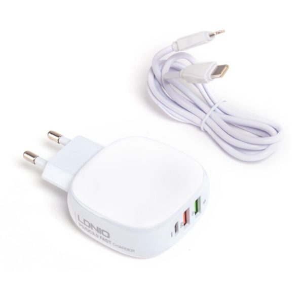 Bộ củ sạc nhanh 3 cổng 32W PD&QC hãng LDNIO A3510Q kèm cáp PD Bộ củ sạc nhanh 3 cổng 32W PD&QC hãng LDNIO A3510Q kèm cáp PD