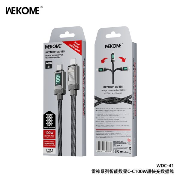 Cáp Sạc Siêu Nhanh WEKOME WDC-41 Type-C to Type-C 100W Có Màn Hình Thông Minh