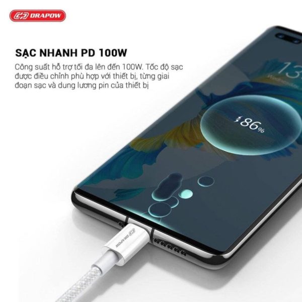 Cáp dây dù Drapow CZ11 sạc nhanh C to C 100w dài 2 mét - sạc được Laptop / iPhone 15 / Android
