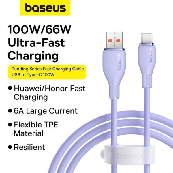 Cáp dữ liệu sạc nhanh Baseus Pudding Series 100W USB sang Type-C, Chiều dài: 2m màu tím