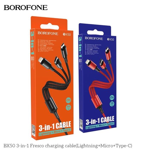 CÁP SẠC 3 ĐẦU BOROFONE BX50 CHÍNH HÃNG