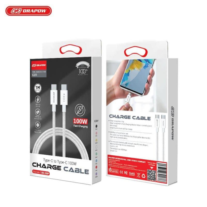 Cáp sạc dây dù siêu nhanh 100W chân C to C Drapow CZ11 cho iPhone 15 & Android dài 1m