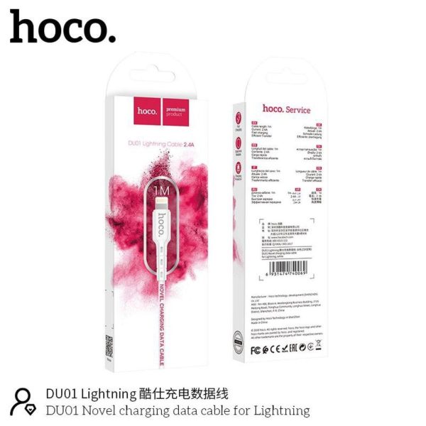 Cáp sạc DU01 Hoco Lightning iPhone dài 1m , dây nhựa cứng cáp chống gãy gập